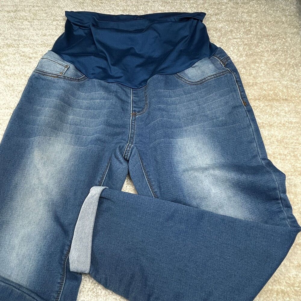 Angel Kiss Jeans Womens XL Maternity Overbump Stretch Denim Jeggings Blue Casual